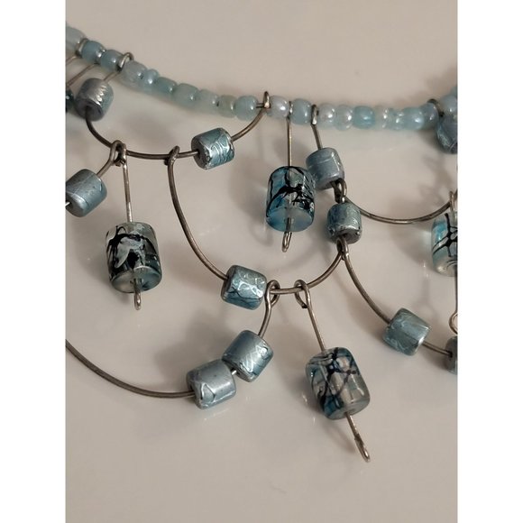 Vintage Cinderella Italian Glass beaded Necklace - Blue Black Sky Silver - Picture 2 of 7